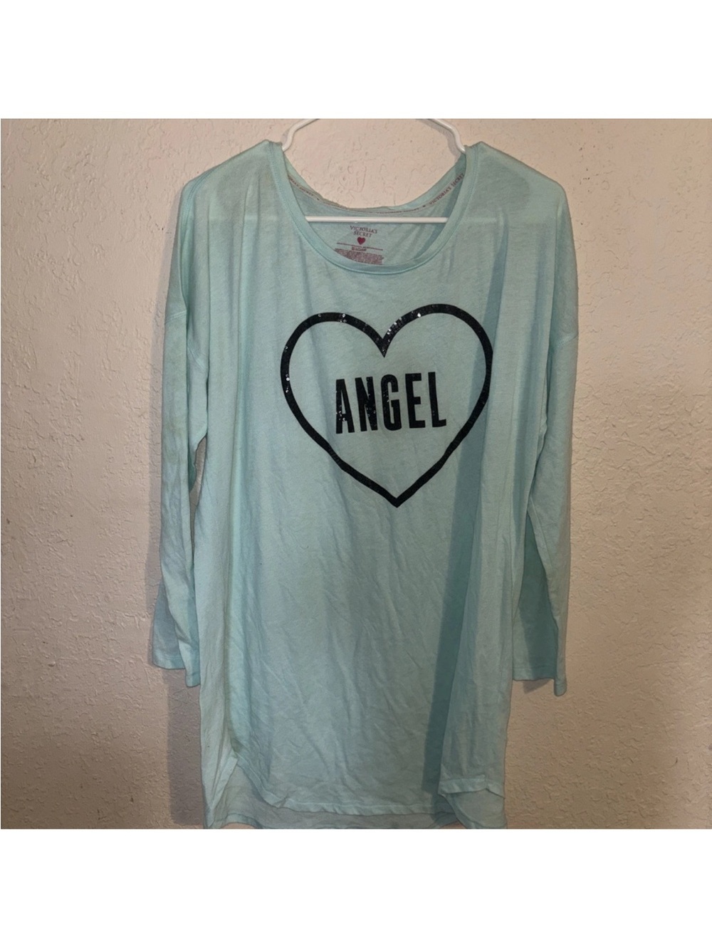 Victoria's Secret Mint Green Graphic Top with Heart Detail